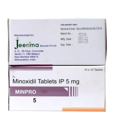 민프로5 직구 제품 박스 - 미녹시딜 5mg 경구용 탈모 치료제