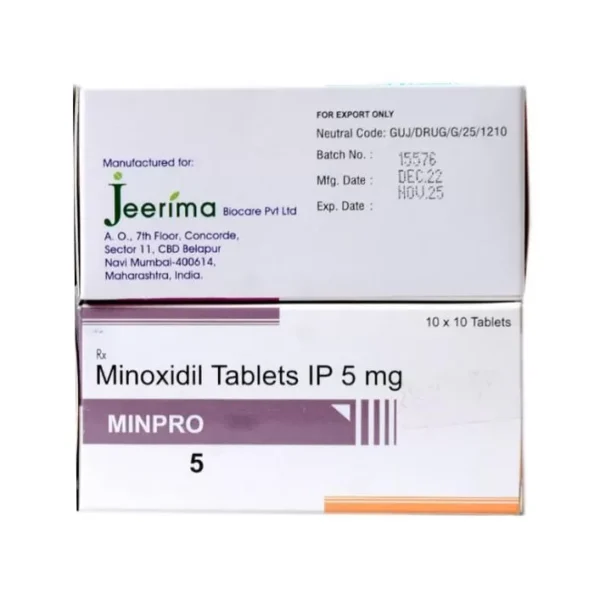 민프로5 직구 제품 박스 - 미녹시딜 5mg 경구용 탈모 치료제