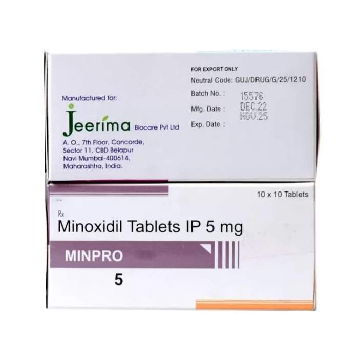 민프로5 5mg 미녹시딜 정품 민프로5 직구 제품 박스 - 미녹시딜 5mg 경구용 탈모 치료제